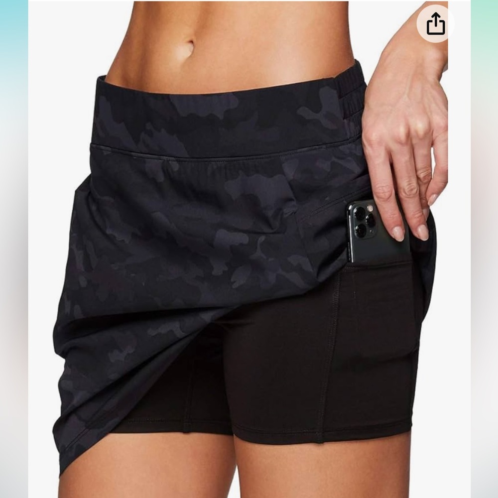 RBX Black Camo Athletic Skirt Built in Shorts Small Camouflage Pull on Skirt